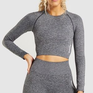 Adapt Marl Long Sleeve Crop Top Black